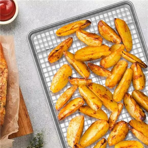 Baking Sheet with Rack Set [2 Pans + 2 Racks], Wildone Stainless Steel Cookie - Picture 5 of 8